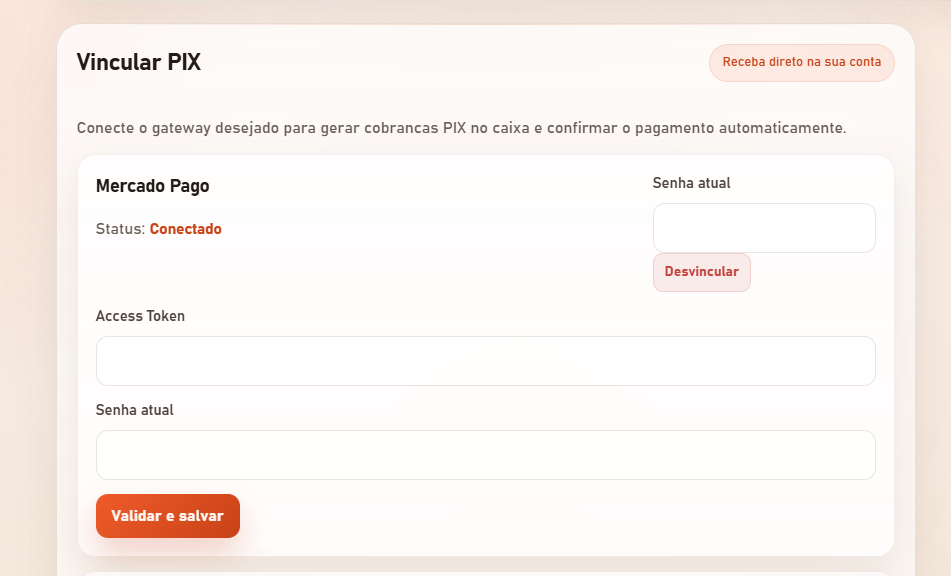 Tela vincular PIX do NexaPay